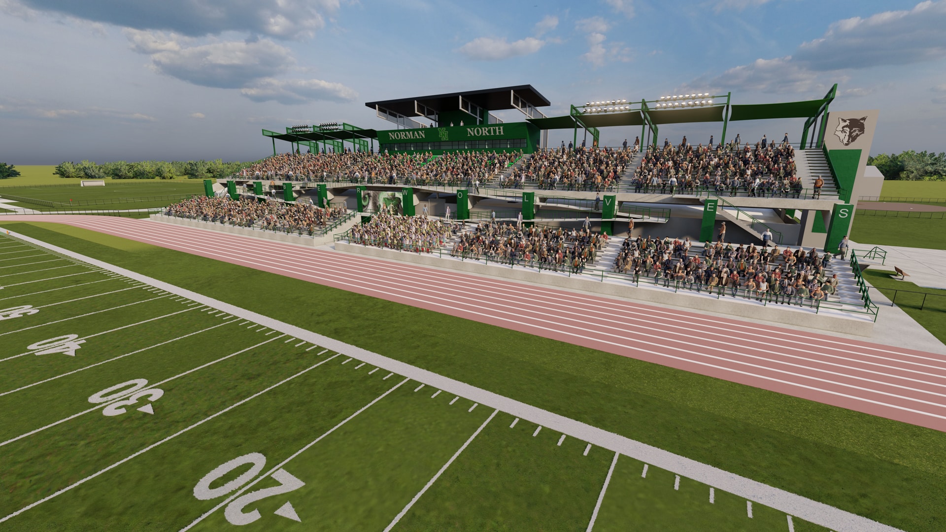 A rendering of the upcoming new football field for Norman Public Schools.