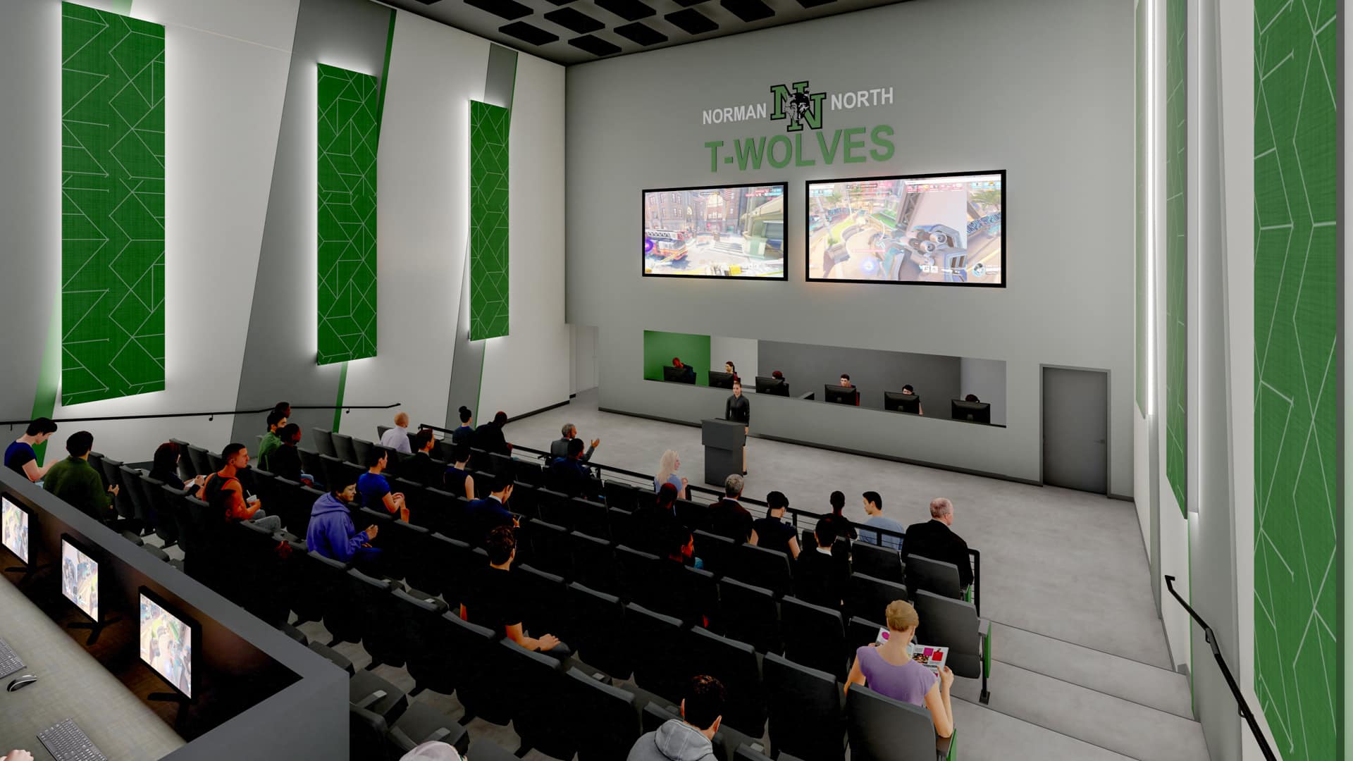 A rendering of the upcoming multi-use esports facility for Norman Public Schools.