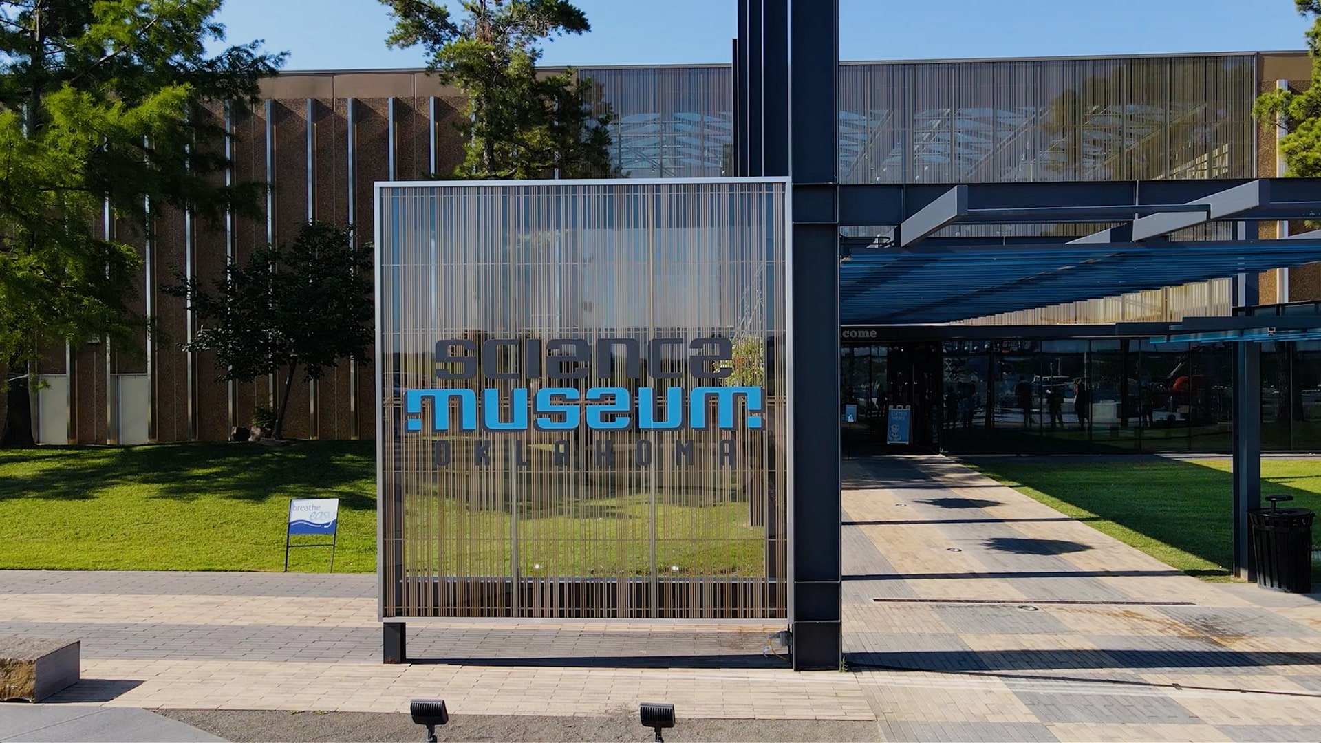 Signage and building entrance for Science Museum Oklahoma.
