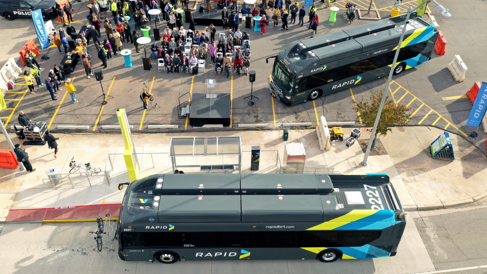 An aerial view of the EMBARK RAPID bus line launch.