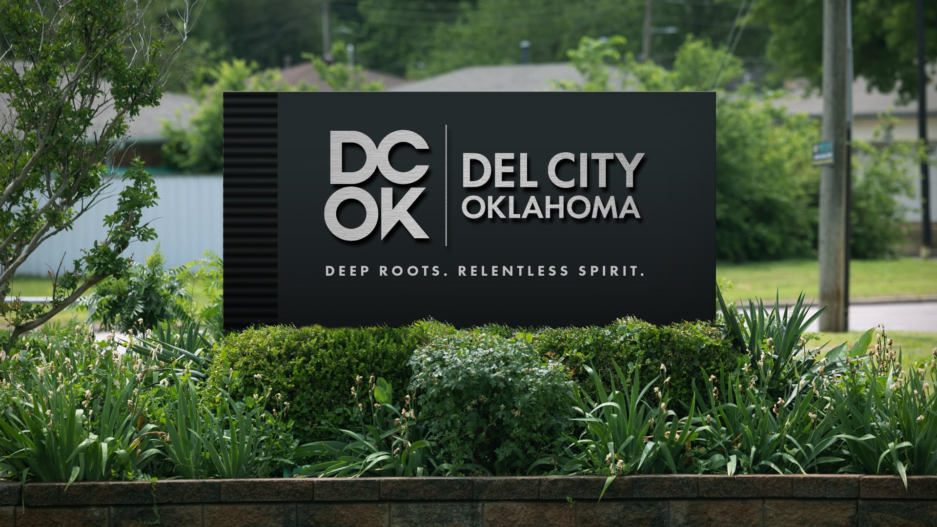 The Del City logo mocked up on a municipal building sign.