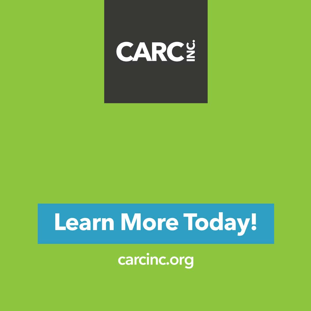 A designed graphic to learn more about CARC, INC.