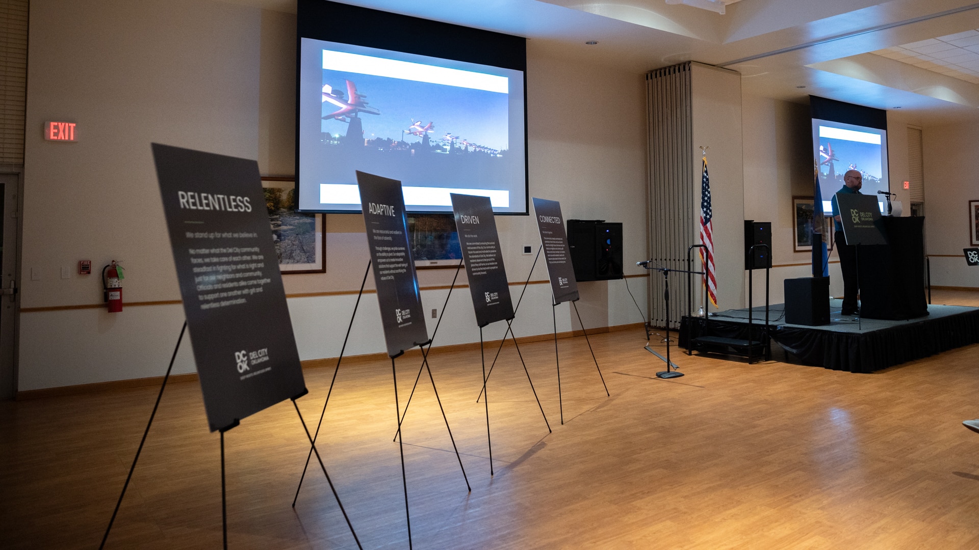 A presentation of the four core values established for Del City during the branding process.