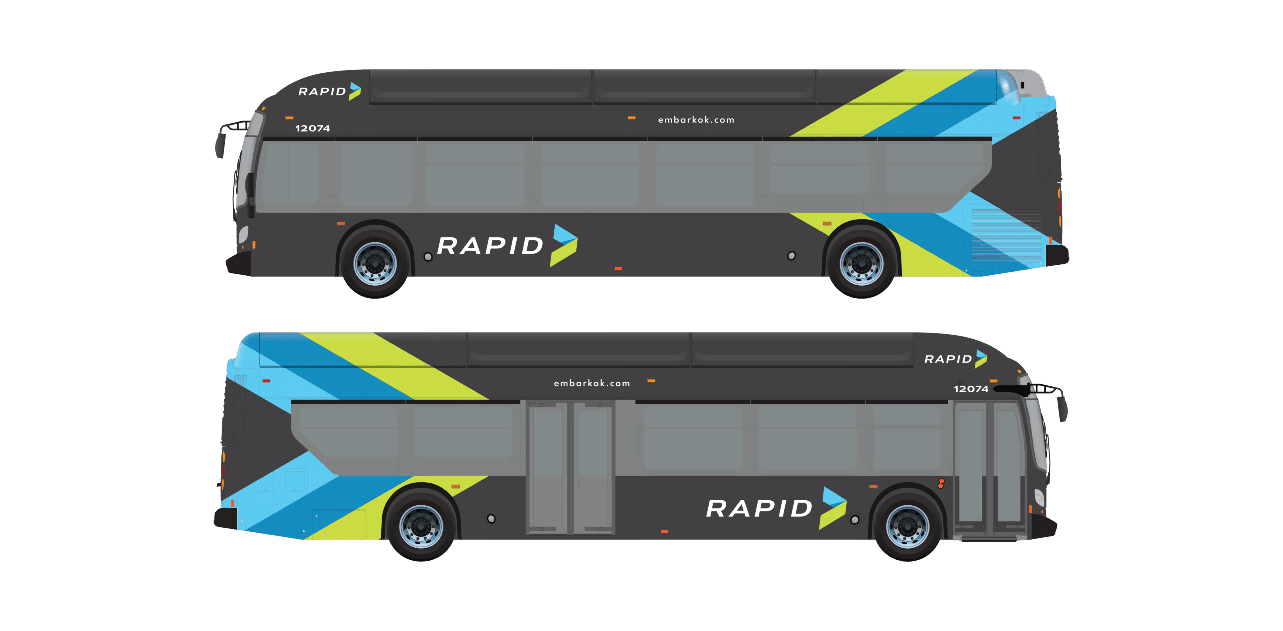 Koch Comm's designed bus wraps for EMBARK RAPID's rebrand.
